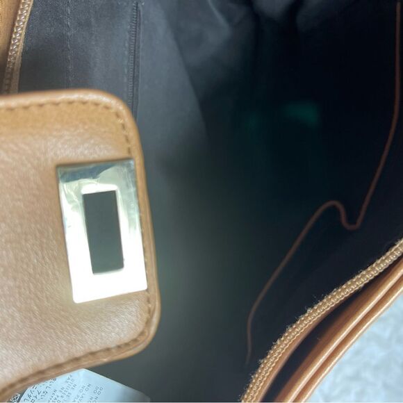 Bloom Theory Camera bag  tan synthetic leather laser cut metallic gold layer. - Picture 13 of 14